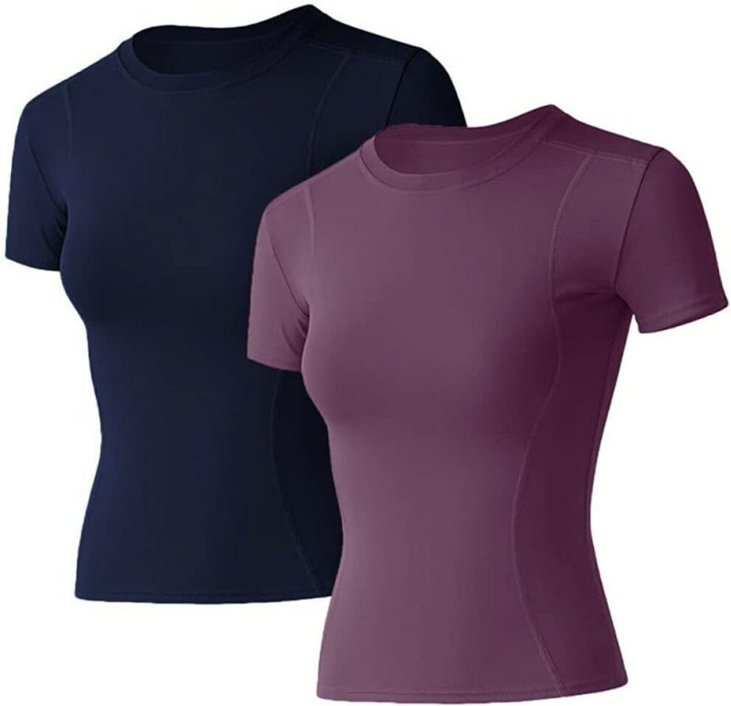 Twentyonefitness Yoga Women Workout Shirts 1/2/3 Pack Athletic Compression Tee Dry Fit Yoga Gym Basic Tops