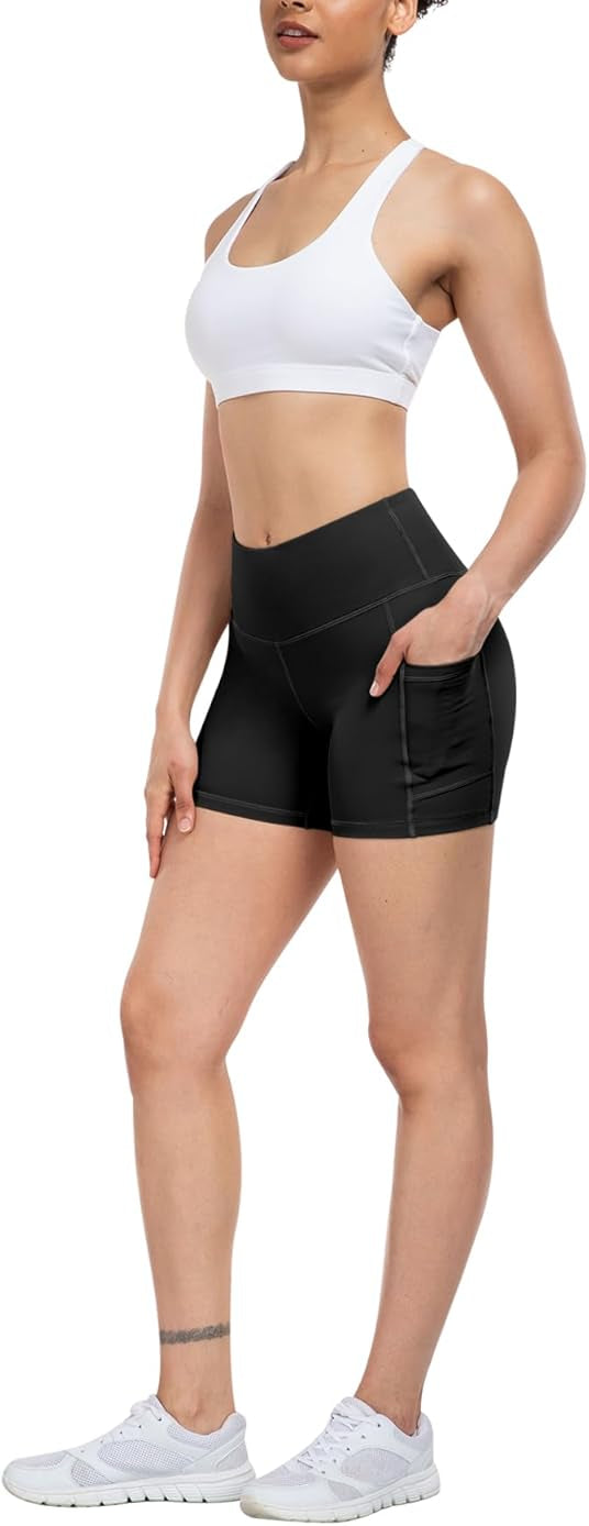 4782f30ab90a5087faba9153ce4b13d1 TwentyonefitnessYoga Bottoms 4 Pack Spandex Yoga Shorts with Pockets for Women 3” / 5” / 8” High Waist Biker Tummy Control Shorts