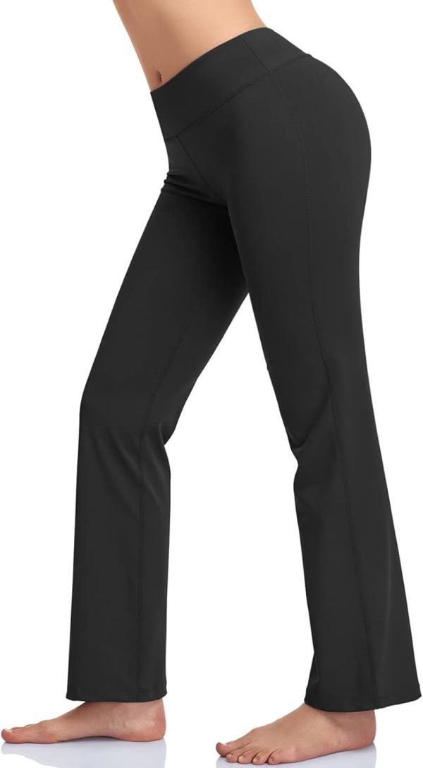 TwentyonefitnessYoga Bottoms  Inner Pocket Yoga Pants 4 Way Stretch Tummy Control Workout Running Pants, Long Bootleg Flare Pants