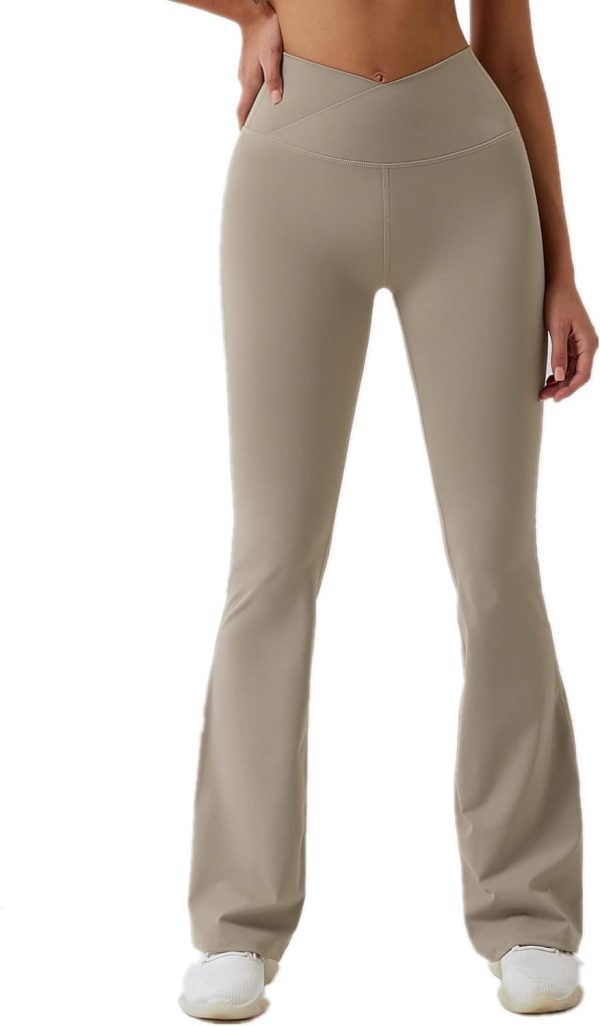 TwentyonefitnessYoga Bottoms  Women Ribbed Seamless Slit Hem Flared Leggings High Waist Bootcut Yoga Pants Tummy Control Workout Bootleg Pants