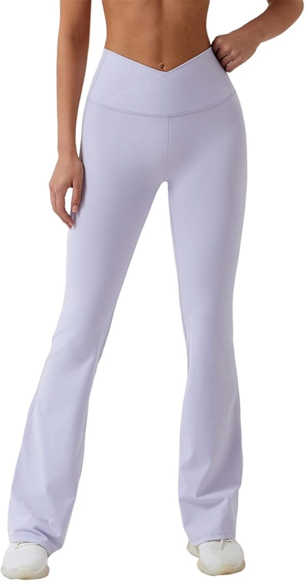 TwentyonefitnessYoga Bottoms  Women Ribbed Seamless Slit Hem Flared Leggings High Waist Bootcut Yoga Pants Tummy Control Workout Bootleg Pants