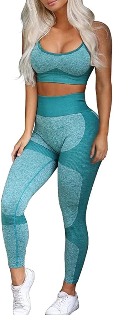TwentyonefitnessYoga Bottoms  Women’s Workout Sets 2 Piece – Seamless Yoga Leggings and Cross-Strap Sports Bra Gym Outfits Activewear Matching Set