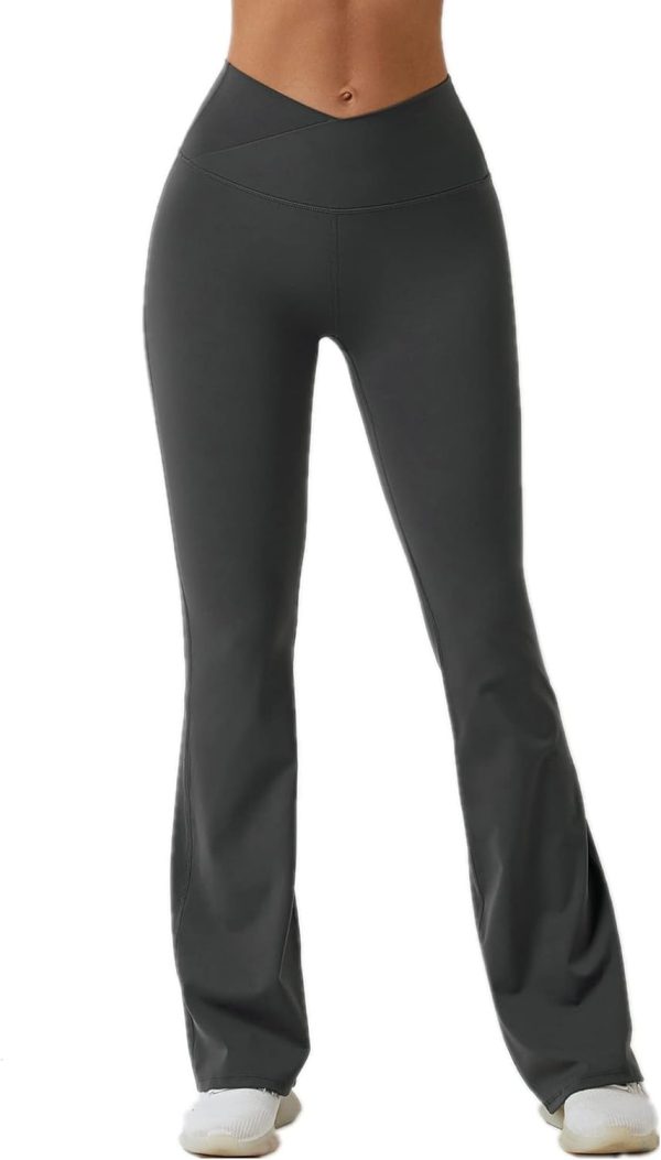 TwentyonefitnessYoga Bottoms  Women Ribbed Seamless Slit Hem Flared Leggings High Waist Bootcut Yoga Pants Tummy Control Workout Bootleg Pants