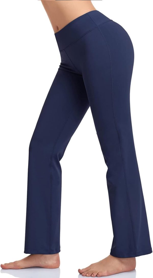 TwentyonefitnessYoga Bottoms  Inner Pocket Yoga Pants 4 Way Stretch Tummy Control Workout Running Pants, Long Bootleg Flare Pants