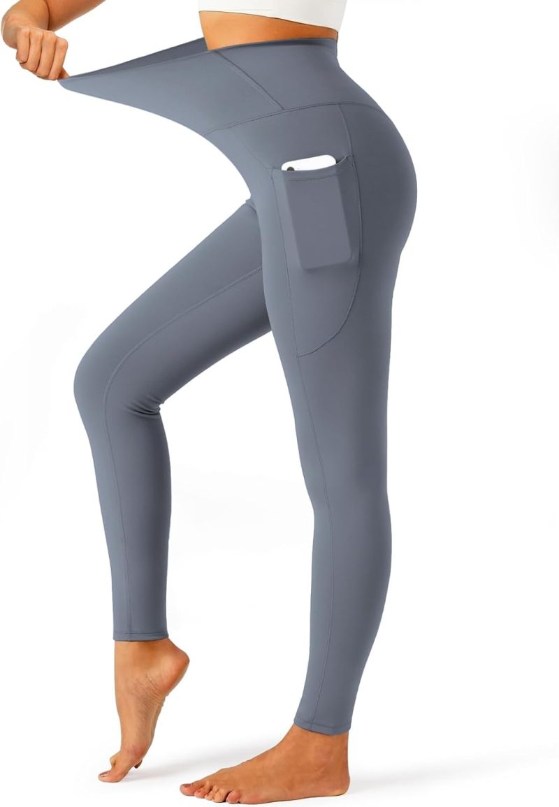 TwentyonefitnessYoga Bottoms Yoga Leggings for Women Carbon Finishing High Waisted Yoga Pants with Pockets Workout Running Legging