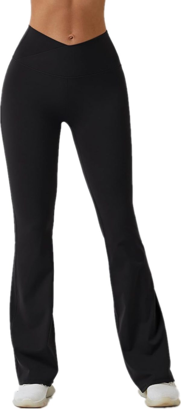 TwentyonefitnessYoga Bottoms  Women Ribbed Seamless Slit Hem Flared Leggings High Waist Bootcut Yoga Pants Tummy Control Workout Bootleg Pants
