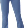 TwentyonefitnessYoga Bottoms  Women Ribbed Seamless Slit Hem Flared Leggings High Waist Bootcut Yoga Pants Tummy Control Workout Bootleg Pants