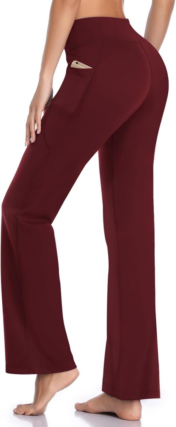 TwentyonefitnessYoga Bottoms  Inner Pocket Yoga Pants 4 Way Stretch Tummy Control Workout Running Pants, Long Bootleg Flare Pants