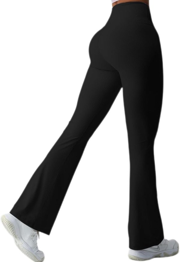TwentyonefitnessYoga Bottoms  Women Ribbed Seamless Slit Hem Flared Leggings High Waist Bootcut Yoga Pants Tummy Control Workout Bootleg Pants