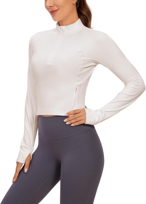 Twentyonefitness Yoga Women’s Long Sleeve Workout Shirts Half Zip Pullover Sweatshirt Athletic Cropped Tops Running Shirt