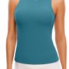 Twentyonefitness Yoga Womens Racerback Workout Tank Top with Built in Shelf Bra – Padded High Neck Yoga Athletic Camisole