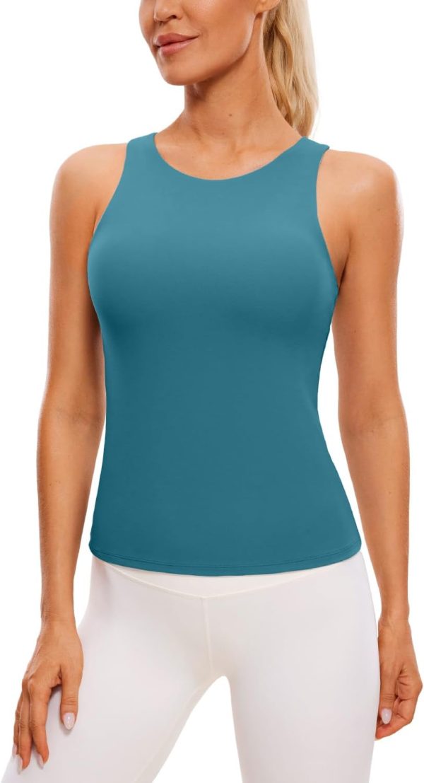 Twentyonefitness Yoga Womens Racerback Workout Tank Top with Built in Shelf Bra – Padded High Neck Yoga Athletic Camisole