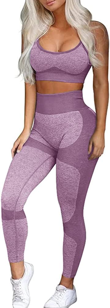 TwentyonefitnessYoga Bottoms  Women’s Workout Sets 2 Piece – Seamless Yoga Leggings and Cross-Strap Sports Bra Gym Outfits Activewear Matching Set