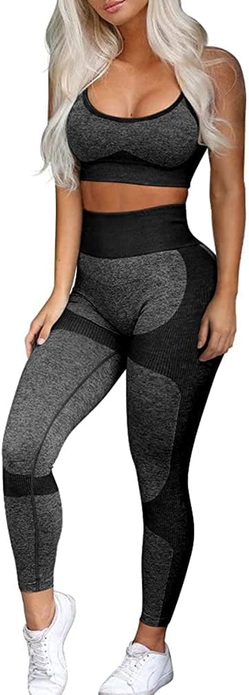 TwentyonefitnessYoga Bottoms  Women’s Workout Sets 2 Piece – Seamless Yoga Leggings and Cross-Strap Sports Bra Gym Outfits Activewear Matching Set