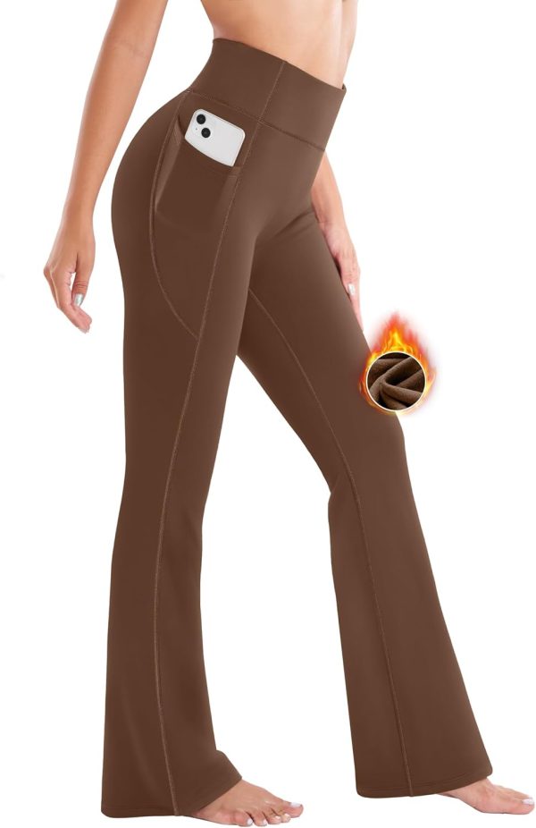 TwentyonefitnessYoga Bottoms Lined Pants Women Thermal Pants with Pockets High Waist Warm Pants for Women Winter Flare Yoga Pants