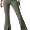 TwentyonefitnessYoga Bottoms  Women Ribbed Seamless Slit Hem Flared Leggings High Waist Bootcut Yoga Pants Tummy Control Workout Bootleg Pants