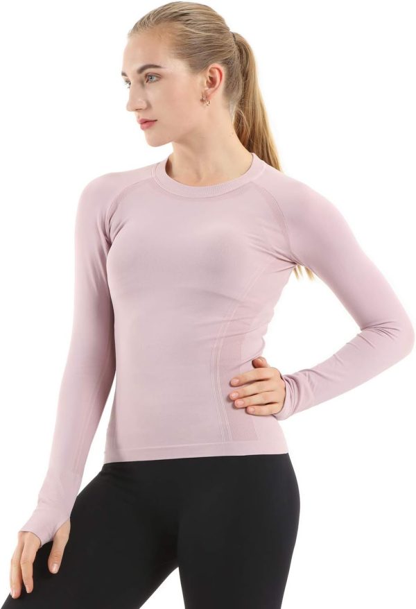 Twentyonefitness Yoga Seamless Workout Shirts for Women Long Sleeve Yoga Tops Sports Running Shirt Breathable Athletic Top Slim Fit