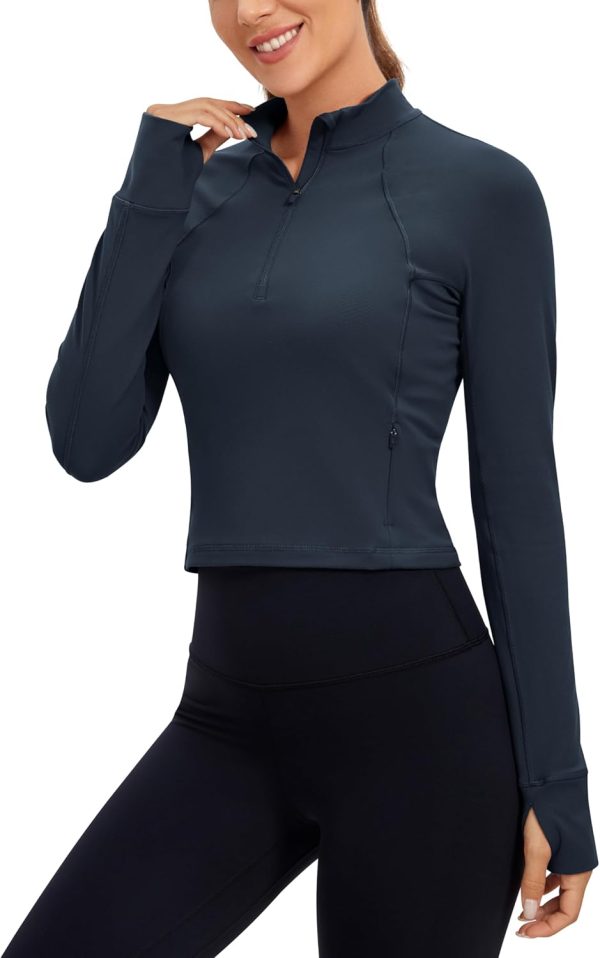 Twentyonefitness Yoga Women’s Long Sleeve Workout Shirts Half Zip Pullover Sweatshirt Athletic Cropped Tops Running Shirt