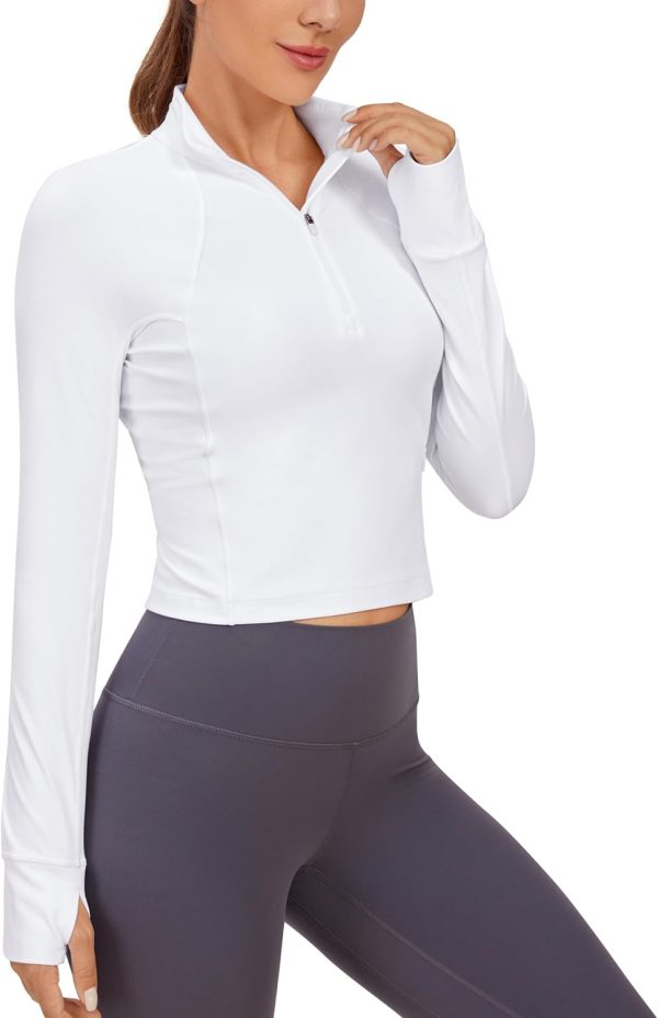 Twentyonefitness Yoga Women’s Long Sleeve Workout Shirts Half Zip Pullover Sweatshirt Athletic Cropped Tops Running Shirt