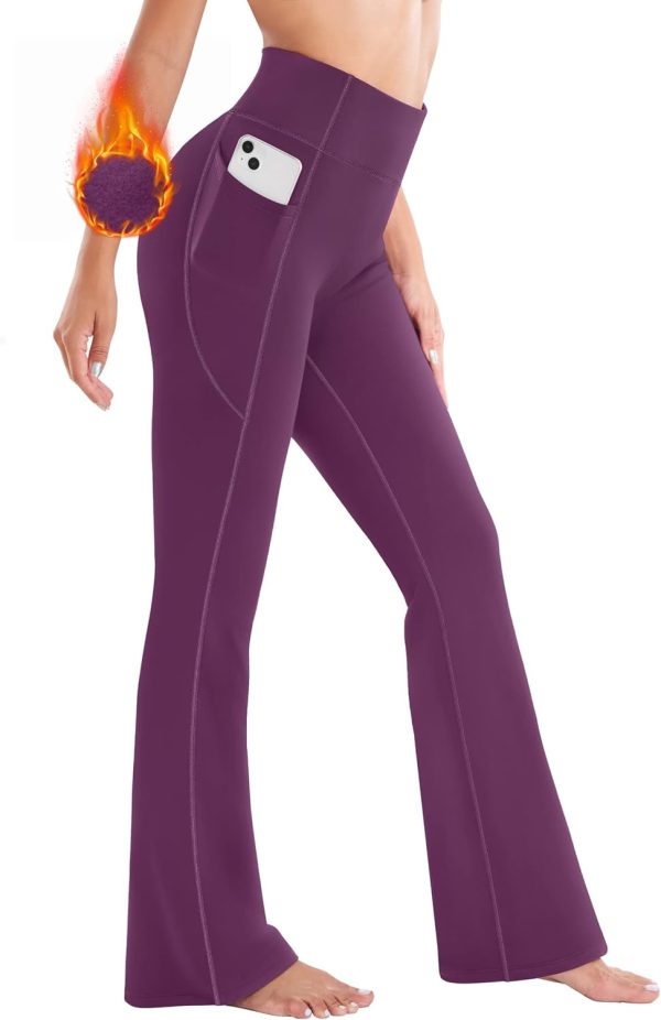 TwentyonefitnessYoga Bottoms Lined Pants Women Thermal Pants with Pockets High Waist Warm Pants for Women Winter Flare Yoga Pants