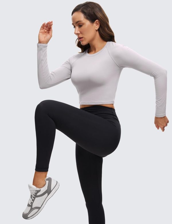 Twentyonefitness Yoga Womens Long Sleeve Crop Workout Tops Athletic Yoga Running Cropped Tops Slim Fit Gym Shirts