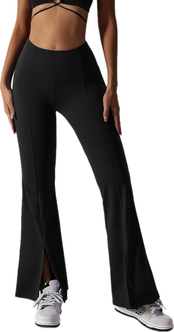 TwentyonefitnessYoga Bottoms  Women Ribbed Seamless Slit Hem Flared Leggings High Waist Bootcut Yoga Pants Tummy Control Workout Bootleg Pants