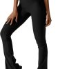 TwentyonefitnessYoga Bottoms  Women Ribbed Seamless Slit Hem Flared Leggings High Waist Bootcut Yoga Pants Tummy Control Workout Bootleg Pants
