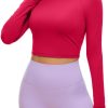 Twentyonefitness Yoga Womens Long Sleeve Crop Workout Tops Athletic Yoga Running Cropped Tops Slim Fit Gym Shirts