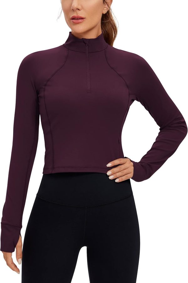 Twentyonefitness Yoga Women’s Long Sleeve Workout Shirts Half Zip Pullover Sweatshirt Athletic Cropped Tops Running Shirt
