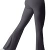 TwentyonefitnessYoga Bottoms  Women Ribbed Seamless Slit Hem Flared Leggings High Waist Bootcut Yoga Pants Tummy Control Workout Bootleg Pants
