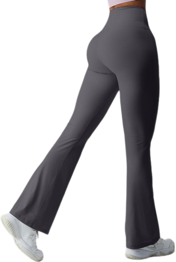 TwentyonefitnessYoga Bottoms  Women Ribbed Seamless Slit Hem Flared Leggings High Waist Bootcut Yoga Pants Tummy Control Workout Bootleg Pants