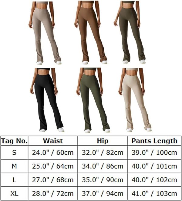 TwentyonefitnessYoga Bottoms  Women Ribbed Seamless Slit Hem Flared Leggings High Waist Bootcut Yoga Pants Tummy Control Workout Bootleg Pants