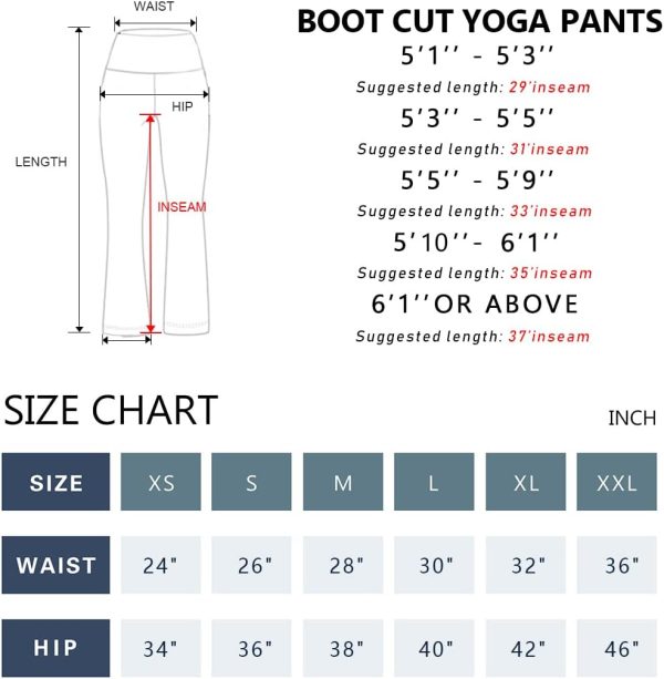 TwentyonefitnessYoga Bottoms 29″/31″/33″/35″/37″ 3 Styles Women’s High Waist Bootcut Yoga Pants Basic/Out Pockets Tummy Control Workout Flare