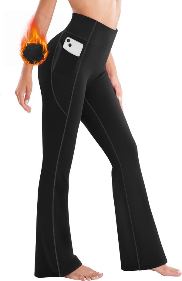 TwentyonefitnessYoga Bottoms Lined Pants Women Thermal Pants with Pockets High Waist Warm Pants for Women Winter Flare Yoga Pants