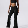 TwentyonefitnessYoga Bottoms  Women Ribbed Seamless Slit Hem Flared Leggings High Waist Bootcut Yoga Pants Tummy Control Workout Bootleg Pants