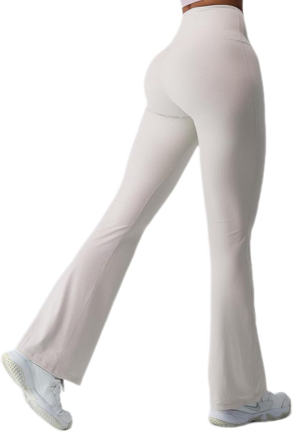 TwentyonefitnessYoga Bottoms  Women Ribbed Seamless Slit Hem Flared Leggings High Waist Bootcut Yoga Pants Tummy Control Workout Bootleg Pants