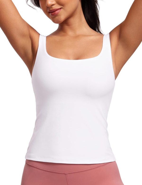 Twentyonefitness Yoga Workout Tank Tops for Women U Neck Padded Crop Tops Athletic Camisole Tops with Built in Bra