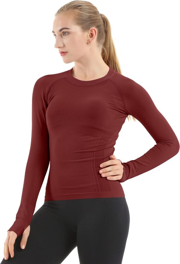 Twentyonefitness Yoga Seamless Workout Shirts for Women Long Sleeve Yoga Tops Sports Running Shirt Breathable Athletic Top Slim Fit