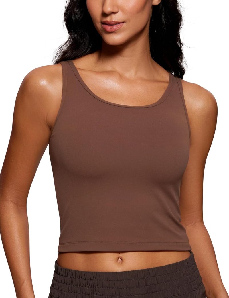 Twentyonefitness Yoga Womens Double Lined Tank Tops Scoop Neck Racerback Workout Tanks Sleeveless Casual Cropped Top