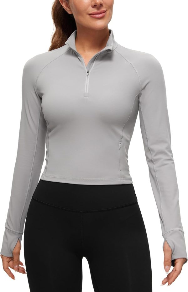Twentyonefitness Yoga Women’s Long Sleeve Workout Shirts Half Zip Pullover Sweatshirt Athletic Cropped Tops Running Shirt