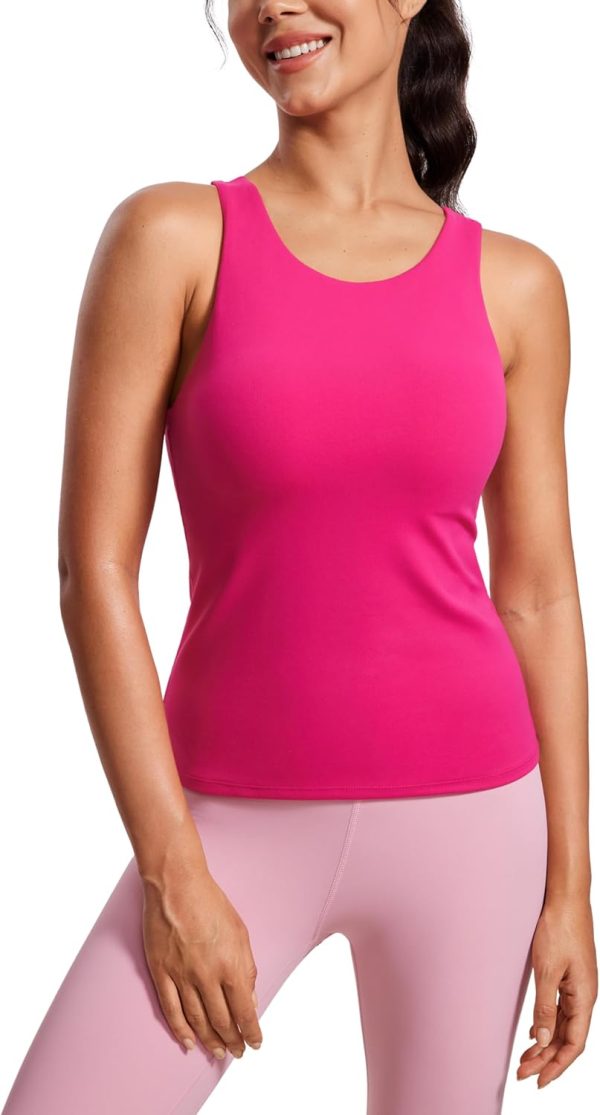 Twentyonefitness Yoga Womens Racerback Workout Tank Top with Built in Shelf Bra – Padded High Neck Yoga Athletic Camisole