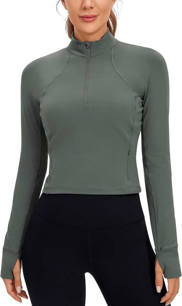 Twentyonefitness Yoga Women’s Long Sleeve Workout Shirts Half Zip Pullover Sweatshirt Athletic Cropped Tops Running Shirt