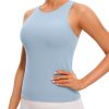 Twentyonefitness Yoga Womens Racerback Workout Tank Top with Built in Shelf Bra – Padded High Neck Yoga Athletic Camisole
