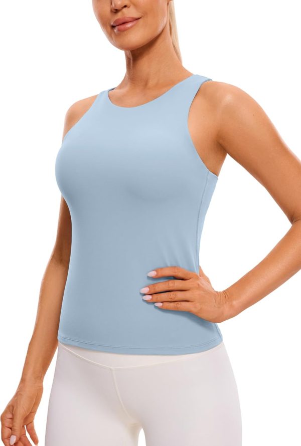 Twentyonefitness Yoga Womens Racerback Workout Tank Top with Built in Shelf Bra – Padded High Neck Yoga Athletic Camisole
