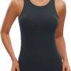 Twentyonefitness Yoga Womens Racerback Workout Tank Top with Built in Shelf Bra – Padded High Neck Yoga Athletic Camisole