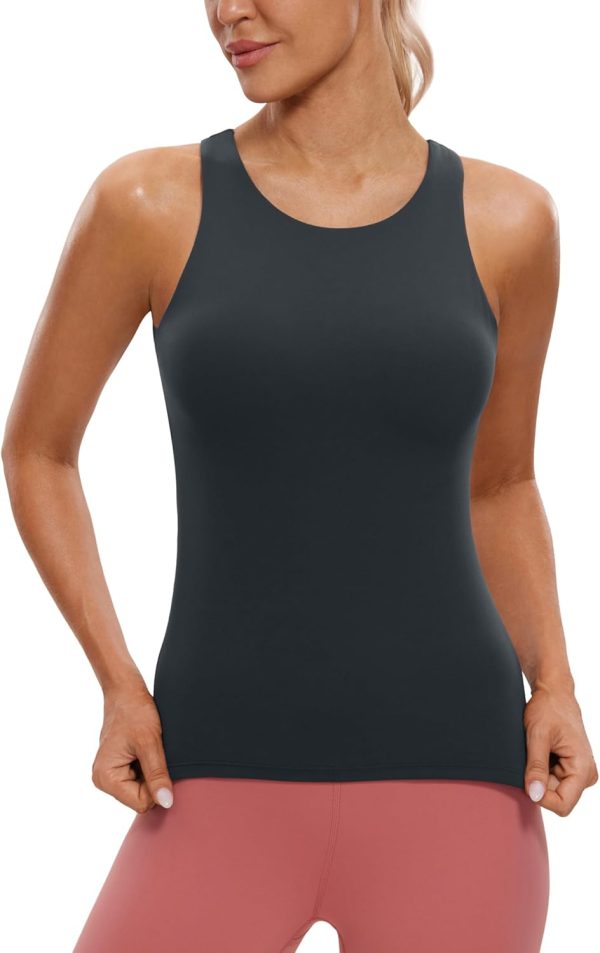 Twentyonefitness Yoga Womens Racerback Workout Tank Top with Built in Shelf Bra – Padded High Neck Yoga Athletic Camisole