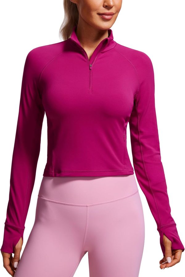 Twentyonefitness Yoga Women’s Long Sleeve Workout Shirts Half Zip Pullover Sweatshirt Athletic Cropped Tops Running Shirt