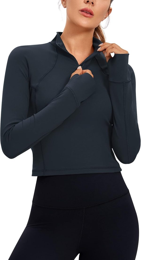 Twentyonefitness Yoga Women’s Long Sleeve Workout Shirts Half Zip Pullover Sweatshirt Athletic Cropped Tops Running Shirt