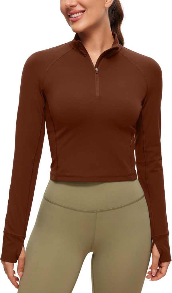 Twentyonefitness Yoga Women’s Long Sleeve Workout Shirts Half Zip Pullover Sweatshirt Athletic Cropped Tops Running Shirt