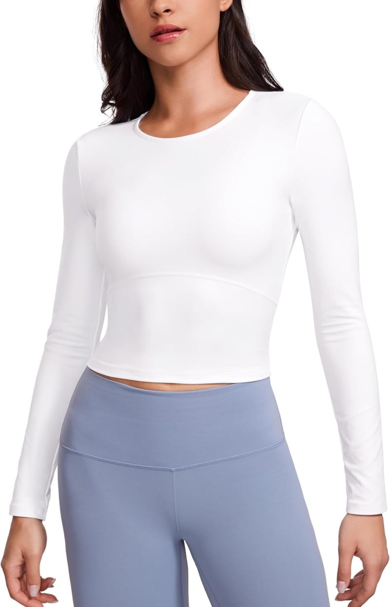 Twentyonefitness Yoga Womens Long Sleeve Crop Yoga Shirts Slim Fit Cropped Workout Tops Athletic Casual Basic Tight Shirt